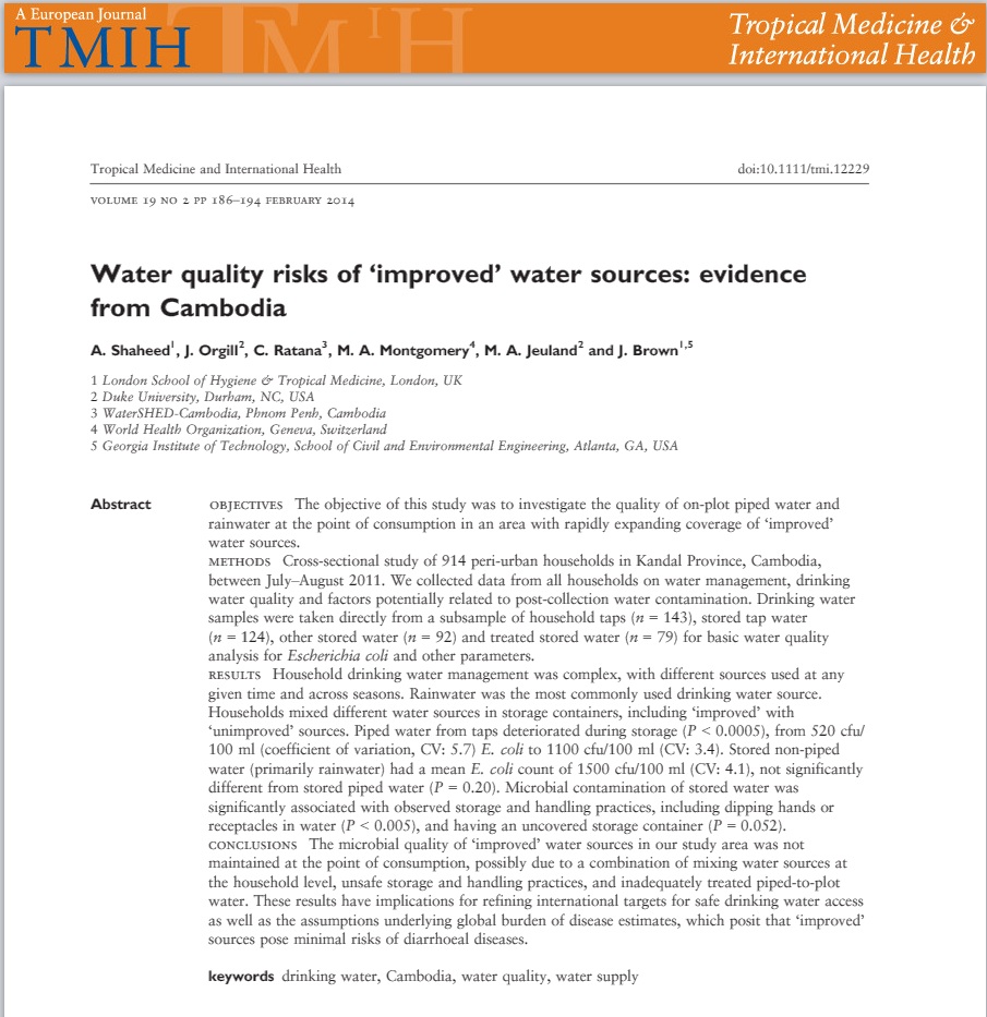 Water quality risks of ‘improved’ water sources: evidence from Cambodia